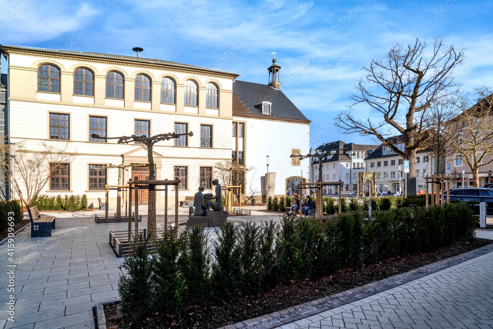 Naklejka premium The town hall (Rathaus) in Attendorn on a sunny day in Spring. Sauerland, Germany