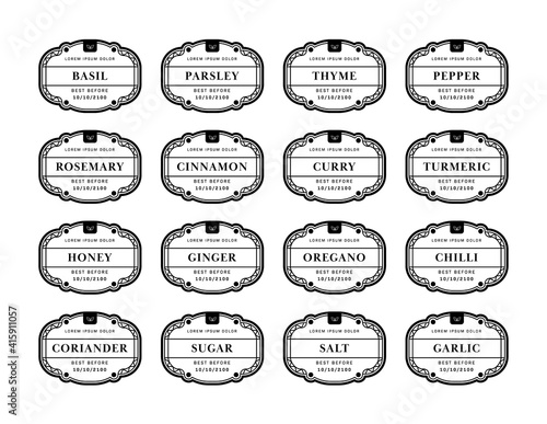 Vintage kitchen pantry seasoning sticker label set design vector