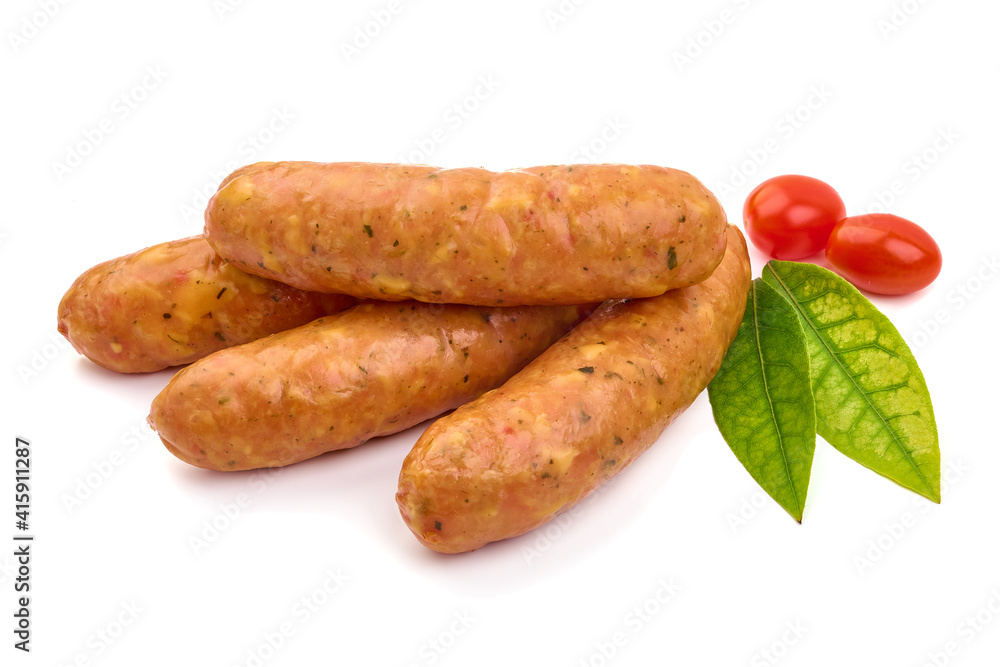 Smoked sausages for grill, isolated on white background. High resolution image Smoked sausages for grill, isolated on white background. High resolution image