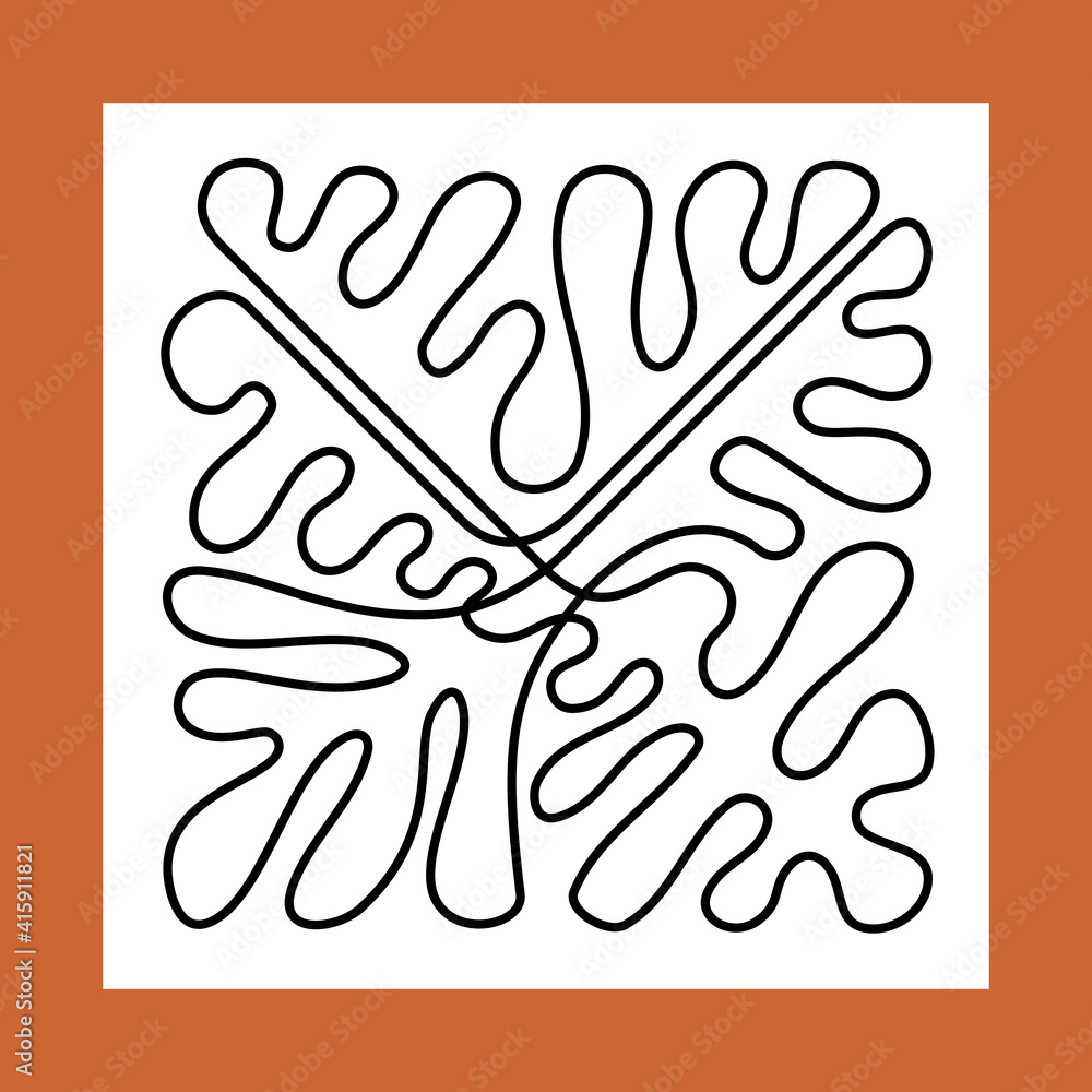Leaves. Stylized one line drawing. Modern graphics for interior decoration. Continuous drawing. Graphics for design. White background. Leaves. Stylized one line drawing. Modern graphics for interior decoration. Continuous drawing. Graphics for design. White background.