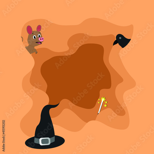 Portada para cuento infantil de brujas, con técnica paper cut digital 