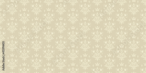 Vintage damask wallpaper, seamless pattern. Beige color. Perfect for fabrics, covers, patterns, posters, interior design or wallpaper. Vector background