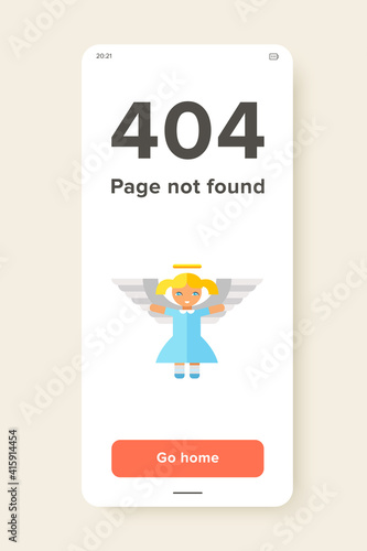 Icon of cute little blonde angel girl in blue dress with white wings and golden nimbus