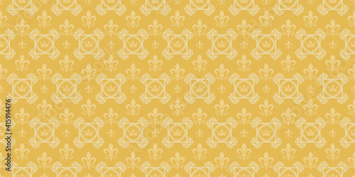 Vintage wallpaper, seamless pattern. Yellow color. Perfect for fabrics, covers, patterns, posters, interior design or wallpaper. Vector background