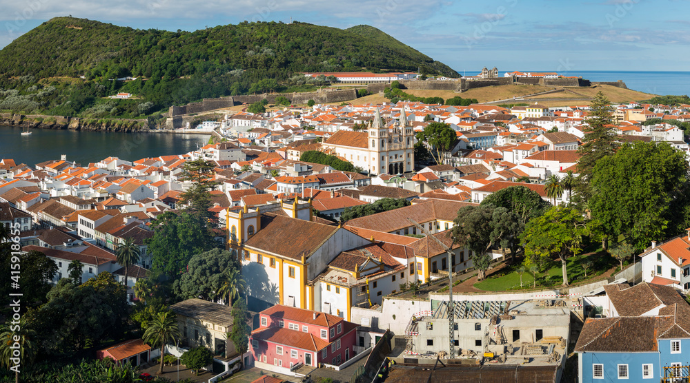 Cityscape. Capital Angra do Heroismo, the historic center is part of UNESCO World Heritage Site. Terceira Island, Azores, Portugal.