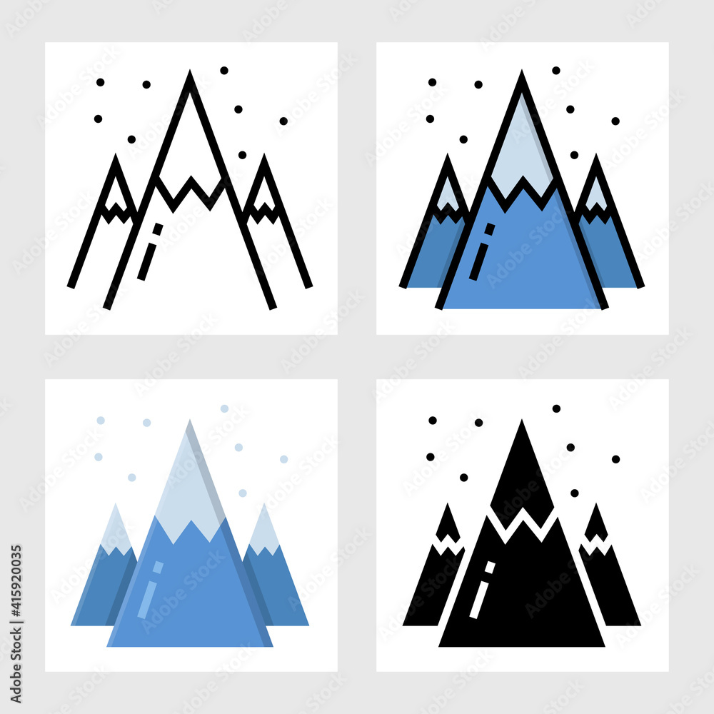 snow mountain icon vector design in filled, thin line, outline and flat style. snow mountain icon vector design in filled, thin line, outline and flat style.