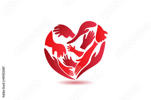 Hands making a love heart shape can be used as charity people voluntary ready to help another poor people logo icon vector image design