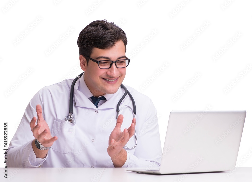 Doctor in telemediine mhealth concept on white Doctor in telemediine mhealth concept on white