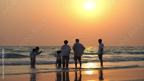 family asia vacation at the beach, family relationships after crisis virus . activity lifestyle vacations holiday summer asian people.