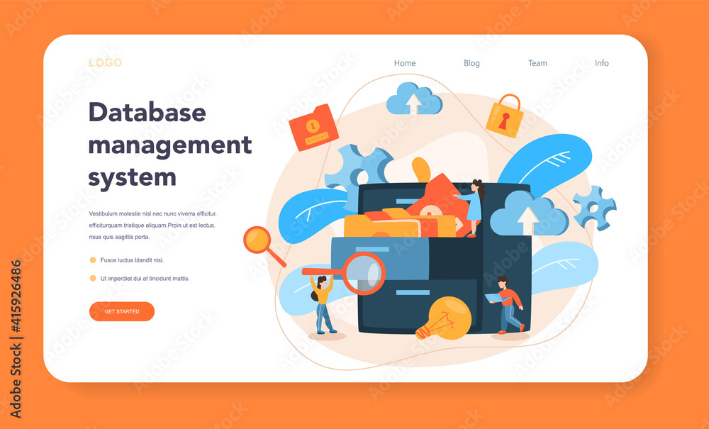 Fototapeta premium Data base administrator web banner or landing page. IT