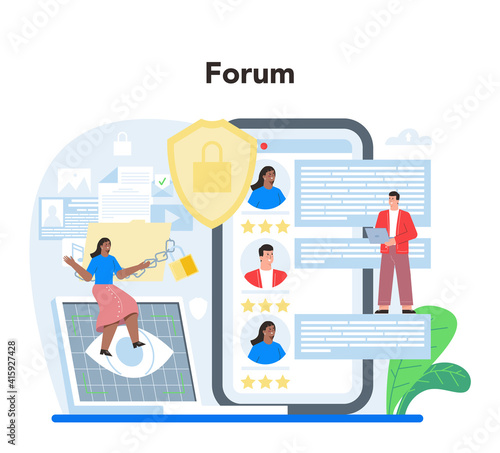 Computer security specialist online service or platform. Idea of digital
