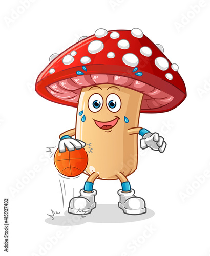 fly agaric mushroom dribble basketball character. cartoon mascot vector