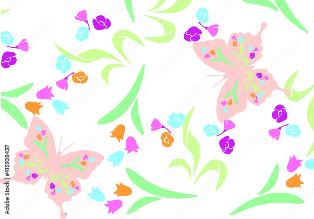 Beautiful butterflies and flowers, perfect for greeting cards, backgrounds. Vector 