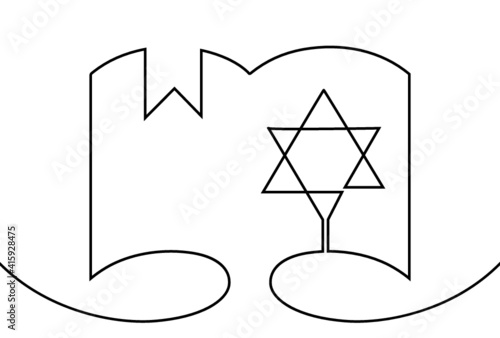 Creative vector Judaism. One line style religious book illustration