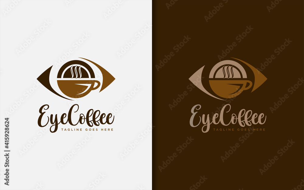 Eye Coffee Logo Design. Abstract Brown Eye and Coffee Cup Combination. Usable For Brand, Food and Drink Company. Vector Logo Illustration. Eye Coffee Logo Design. Abstract Brown Eye and Coffee Cup Combination. Usable For Brand, Food and Drink Company. Vector Logo Illustration.