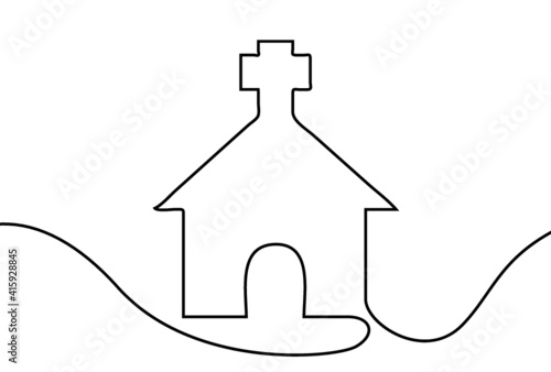 Creative vector Church. One line style illustration