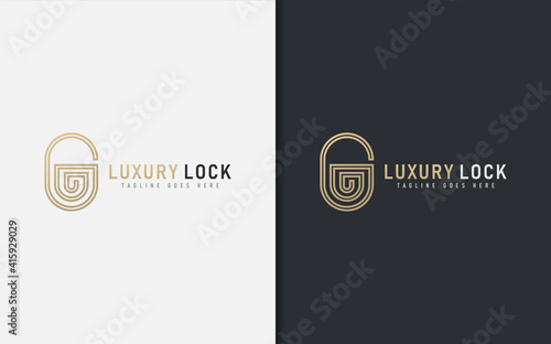 Luxury Lock Logo Design. Creative Gold Padlock with Geometric Lines Concept. Usable For Brand and Company. Vector Logo Illustration.