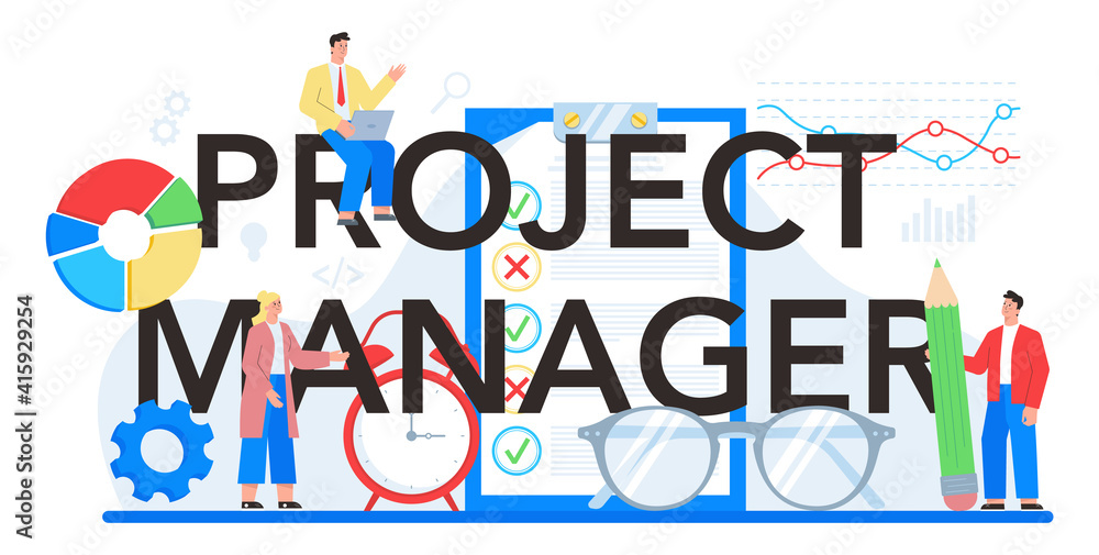 Project manager typographic header. Successful strategy planning, motivation