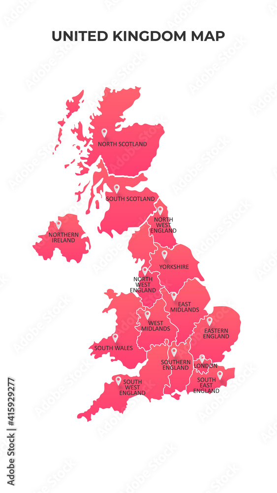 uk map. united kingdom map with pin point