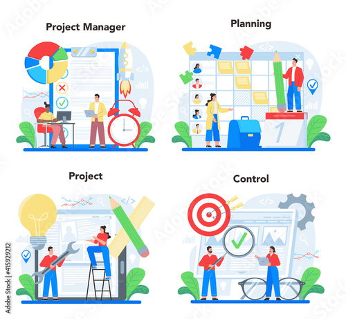 Project management concept set. Successful strategy planning