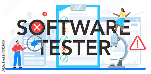 Software tester typographic header. Application or website code test