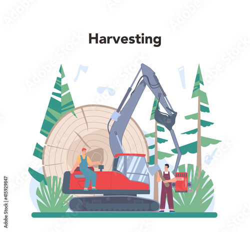Timber industry and wood production concept. Logging