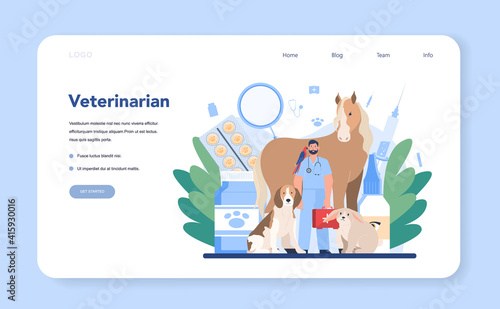 Pet veterinarian web banner or landing page. Veterinary doctor