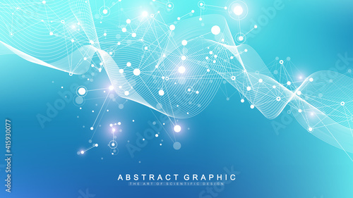 Digits abstract background with connected line and dots, wave flow. Digital neural networks. Network and connection background for your presentation. Graphic polygonal background. Vector illustration