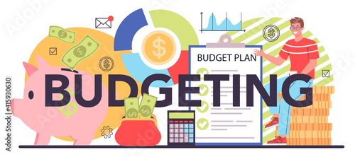 Budgeting typographic header. Idea of financial planning and well-being