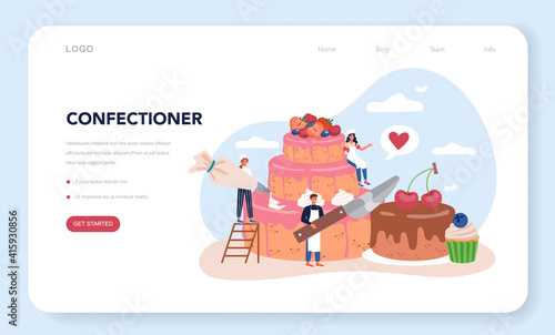 Confectioner web banner or landing page. Professional confectioner chef.