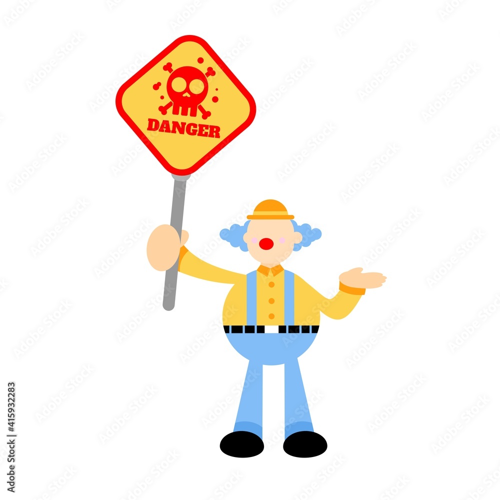 clown carnival and skull alert skeleton danger death sign toxic cartoon doodle flat design style vector illustration