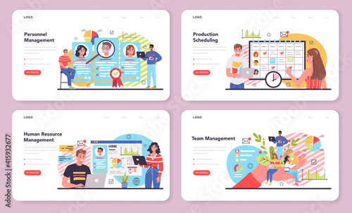 Personnel management web banner or landing page set. Business recruitment