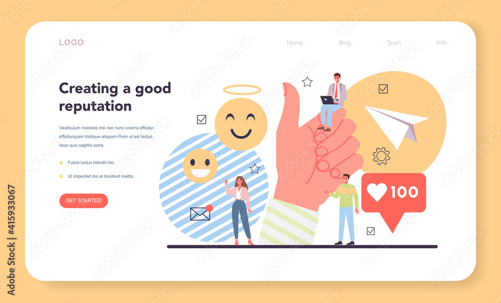 Good reputation web banner or landing page. Building relationship