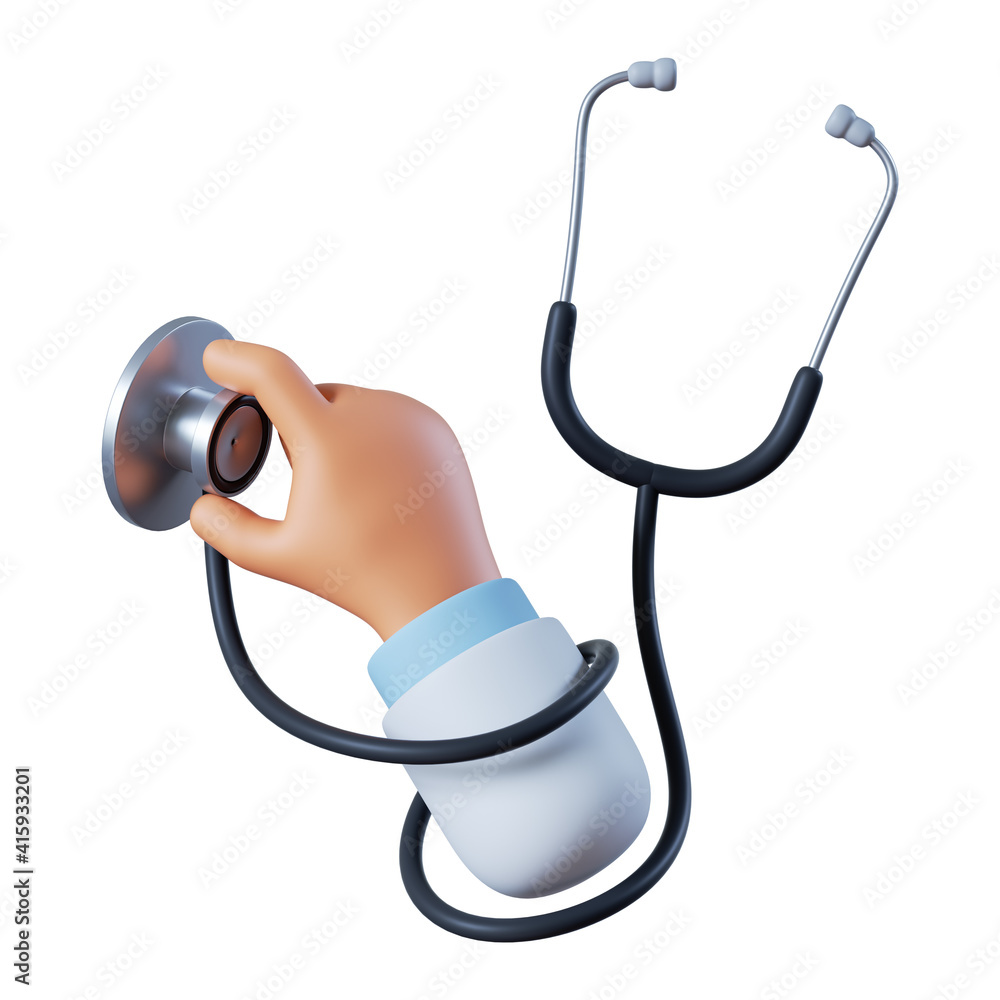 3d rendering. Doctor cartoon hand with stethoscope. Healthcare  illustration. Medical clip art isolated on white background Stock  Illustration | Adobe Stock