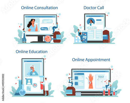 Allergist online service or platform set. Allergy symptom, medical allergology