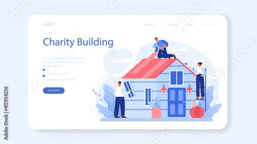 Charity web banner or landing page. People or volunteer donate