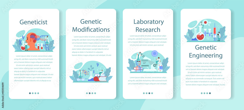 Geneticist mobile application banner set. Medicine and science technology Geneticist mobile application banner set. Medicine and science technology