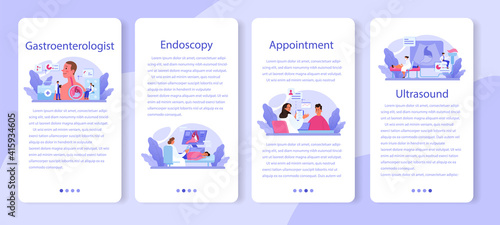 Gastroenterology doctor mobile application banner set. Idea of health care