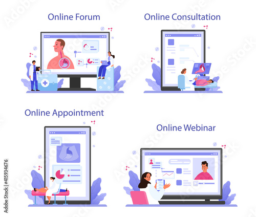 Gastroenterology doctor online service or platform set. Idea of health care
