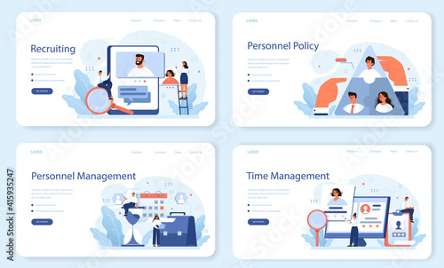 Personnel management web banner or landing page set. Business recruitment