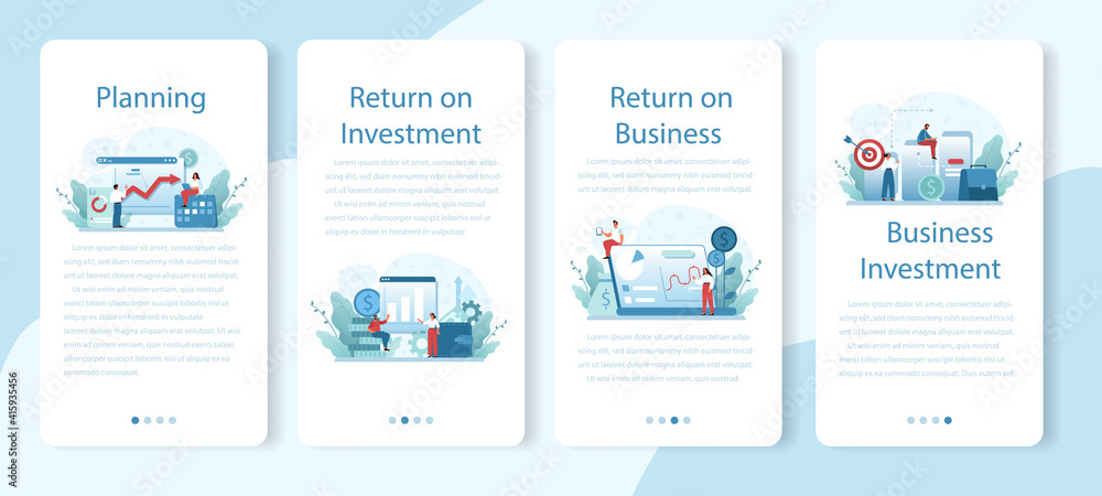 Return on business mobile application banner set. Profitability Return on business mobile application banner set. Profitability