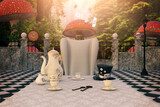 Wonderland tea party, 3d render.