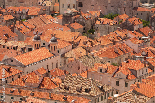 Croatia, Dubrovnik. Historic walled city and UNESCO World Heritage Site, red tile roofs.