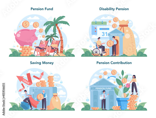 Pension fund set. Saving money for retirement, financial independence