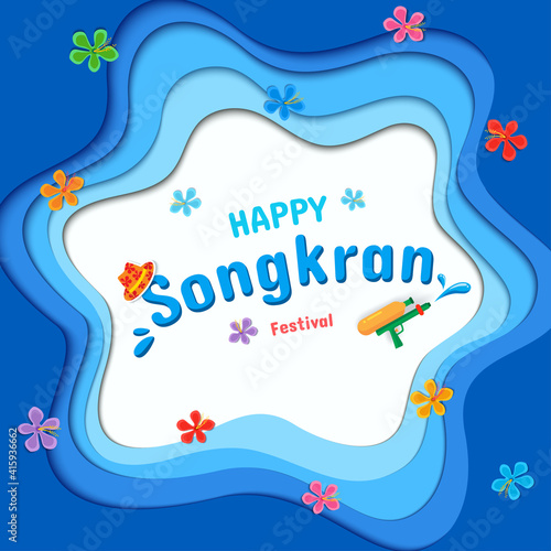 Songkran festival design with water wave layer and orchid flowers.
