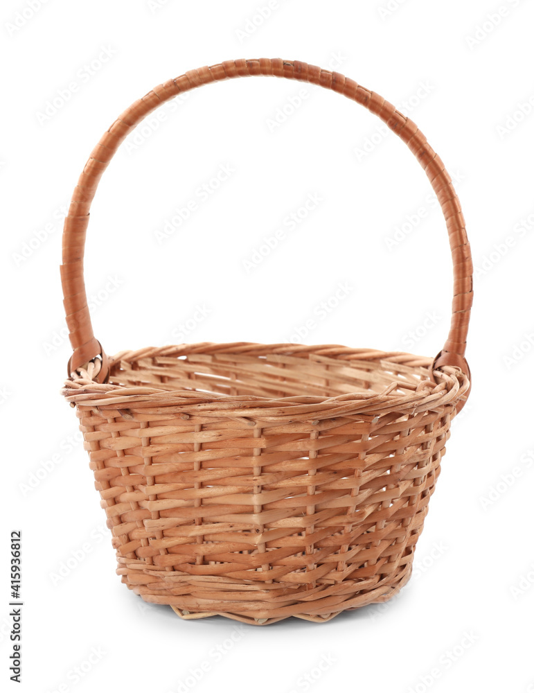 Empty decorative wicker basket isolated on white
