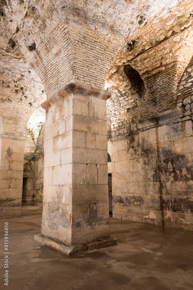 Croatia, Split. Cellar of Diocletian's Palace remains original layout.