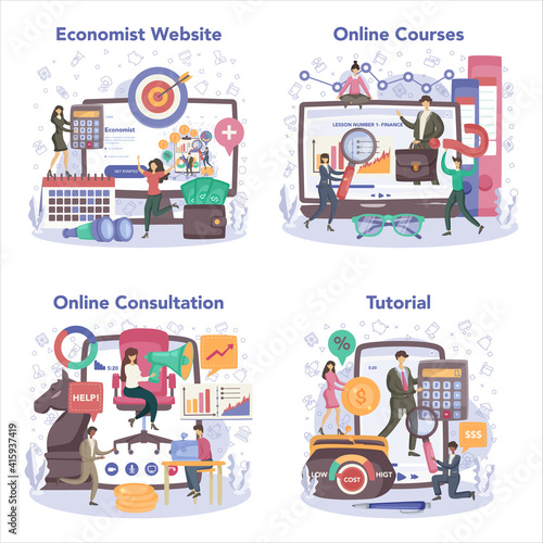 Economics and finance online service or platform set. Budjet, cost control
