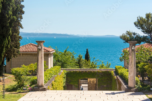 Croatia, Split. Ivan Mestrovic Gallery at summer estate dramatic view of Adriatic Sea. photo