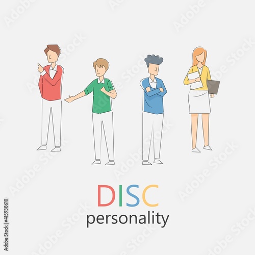 DISC Personal Psychology model.(Dominance, Influence,Steadiness ,Compliance)  business and education concept,vector illustration.